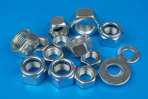 On a blue background nuts close up Stock Photos