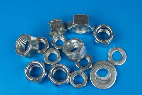 On a blue background nuts close up Stock Photos