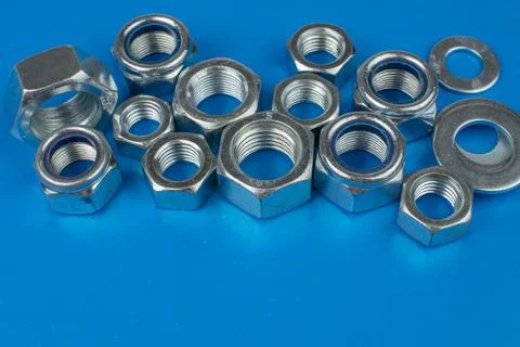 On a blue background nuts close up Foto stock