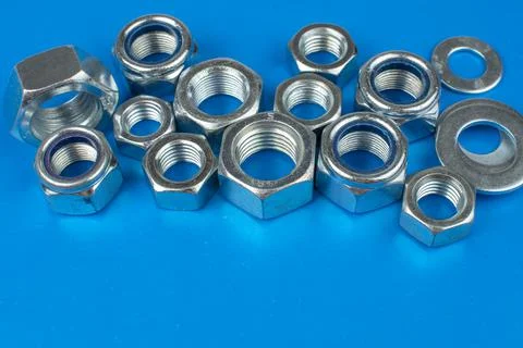 On a blue background nuts close up Stock Photos