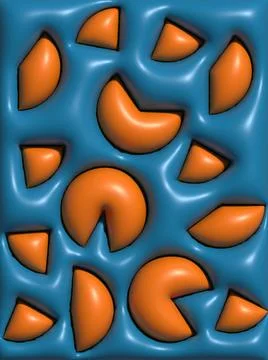 Blue background with orange circle segments, 3D rendering illustration Stock Illustration