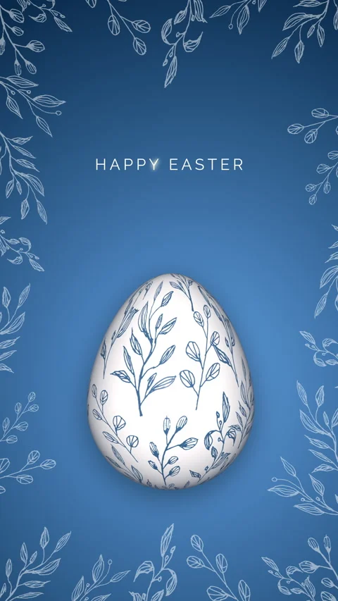 Blue background with patterns and 3D egg. Happy Easter. Painted Easter egg loop Stock Footage 272430062