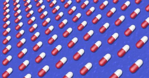 Blue Background with pills. Backdrop with bright pattern for instagram, faceb Illustrazione stock