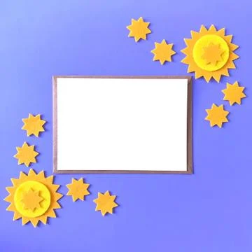 Blue Background Postcard Flat Lay Stars Mockup Stock Photos