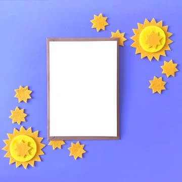 Blue Background Postcard Flat Lay Stars Mockup Stock Photos