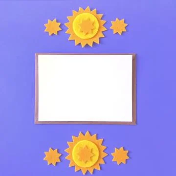 Blue Background Postcard Flat Lay Stars Mockup Stock Photos