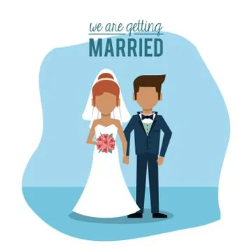 Blue background poster of we are getting married with faceless couple of just Ilustração Stock