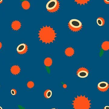Blue Background Rambutan Fruit Pattern Stock Illustration