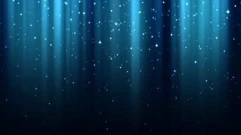 Blue background with rays of light, sparkles, northern lights, night starry sky Stock Illustration