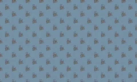 Blue background with repeating small boat icons pattern Stock Illustration