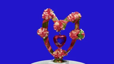 On a blue background romantic composition with flowers and heart Stock Footage 168668342