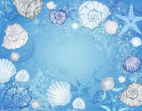 Blue background with sea shells Stock Illustration