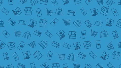 Blue background with shopping icons pattern Stock Footage 326836860