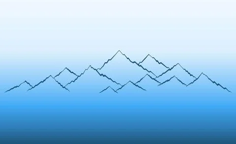 Blue background, silhouette of abstract mountains. Blue gradient background. Stock Illustration