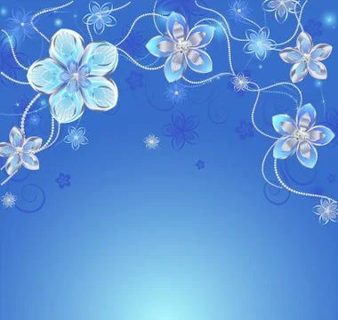 Blue background with silver flowers Stock Illustration