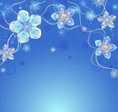 Blue Background with Silver Flowers Stock Illustration