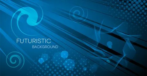 Blue background with spiral patterns, dynamic lines and bokeh effect. Stock Illustration