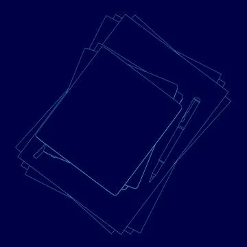 Blue background with a stack of papers and a pen. Concept of organization and Stock Illustration