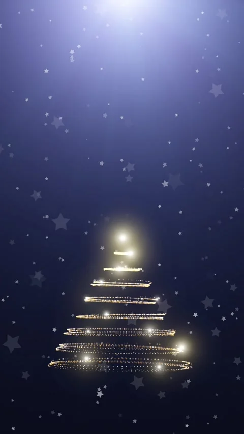 Blue background with stars and animated golden christmas tree Stock Footage 346785565