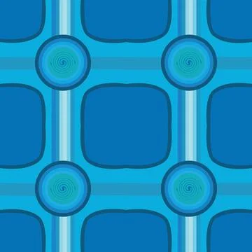 Blue background with stripes intersecting a big circle with a spiral in the.. Stock Illustration