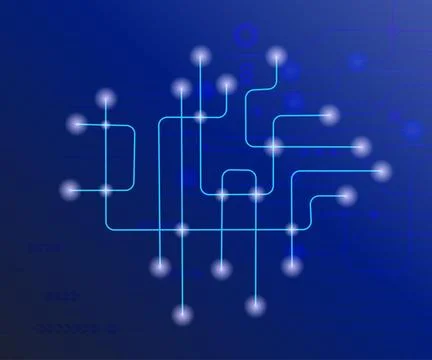Blue background Technology of circuit network connecting dots and lines. Stock Illustration