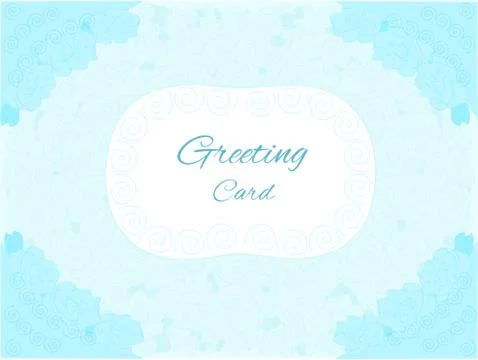 Blue background texture roses and curl frame - tender greeting c Stock Illustration