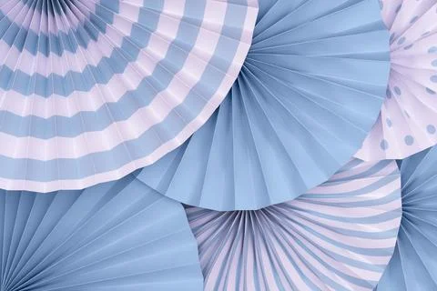 Blue background. Top view of two tones paper fans piled up in layers Stock Photos
