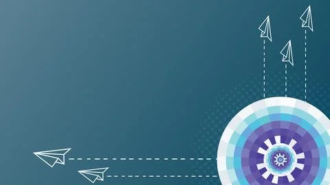 A blue background with a white circle with a blue and purple design Stock Illustration