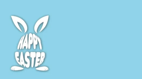 On a blue background, a white Happy Easter text pops out in the shape of an egg Stock Footage 268035324
