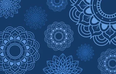 Blue Background with White Mandala Pattern Stock Illustration