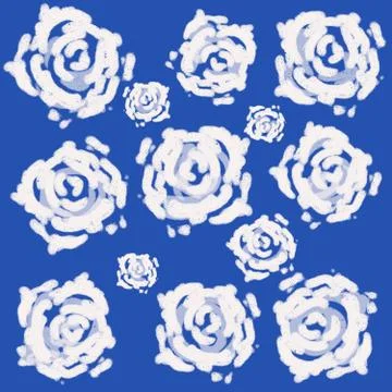 Blue background with white roses pattern Stock-Illustration