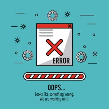 Blue background with window message error oops and loading bar 스톡 일러스트