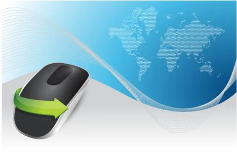 Blue background with a wireless computer mouse illustration 스톡 일러스트