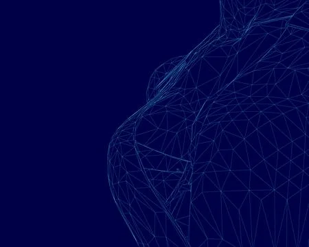 Blue background with a woman's wireframe. The silhouette is made up of many Ilustração Stock