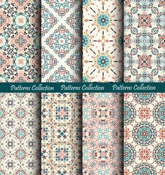 Blue Backgrounds Floral Patterns Collection Stock Illustration
