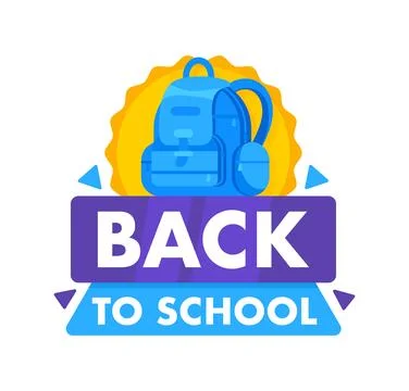 Blue Backpack Celebrating Back to School with Lunchbox and Yellow Medal 스톡 일러스트