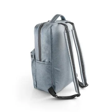 Blue backpack for everyday use with different pockets and laptop compartment. Stock Photos