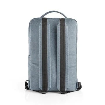 Blue backpack for everyday use with different pockets and laptop compartment. Stock Photos