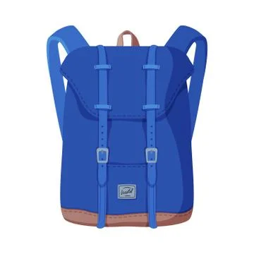 Blue Backpack, Front View of Travel Bag for Backpacking Flat Style Vector イラスト素材