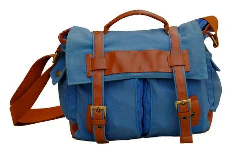 Blue  backpack isolated on white background Stock Photos