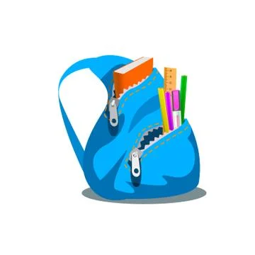 Blue backpack with supplies. Vector illustration of blue backpack with supplies Stock Illustration