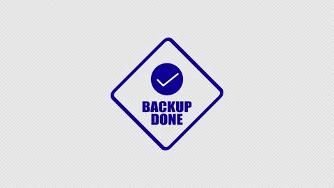 A blue backup completed badge with check mark animation. Stockbeeldmateriaal 337080725