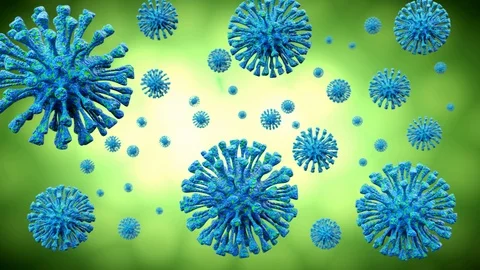 Blue bacteria virus or germs microorganism cells rotating and moving 動画素材 127503479