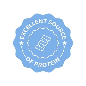 Blue badge with excellent source of protein text, healthy nutrition concept Stock Illustration