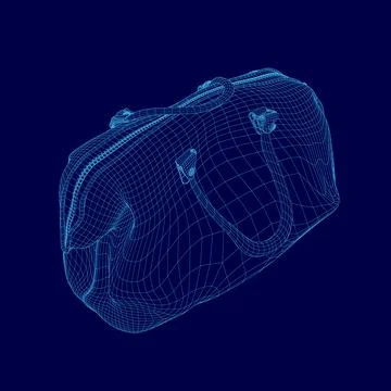 Blue bag with a zipper is shown in a computer-generated image. The bag is made Illustrazione stock