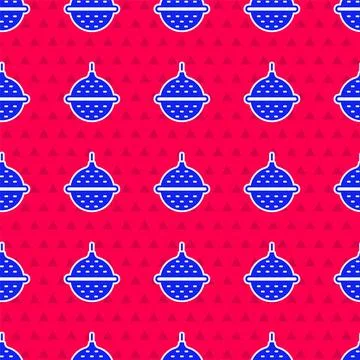Blue Ball tea strainer icon isolated seamless pattern on red background.  V.. Stock Illustration