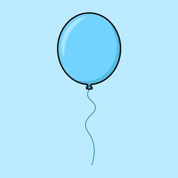Blue balloon floating or flying with string and sky color background Stock Illustration
