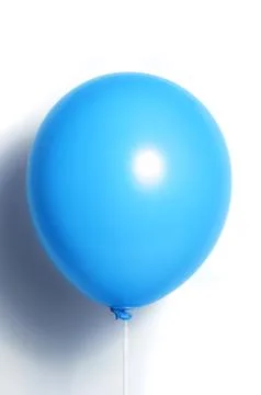 Blue balloon on white background with shadow. Side glare. Stock Photos