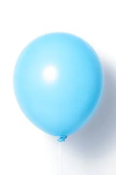 Blue balloon on white background with shadow. Side glare. Stock Photos