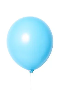 Blue balloon on white background with shadow. Side glare. Stock Photos